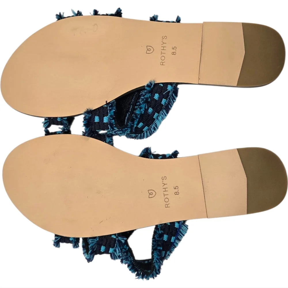 NEW Limited Edition Rothy’s Triple Band Teal Navy Blue‎ Fringe Sandals Size 8.5